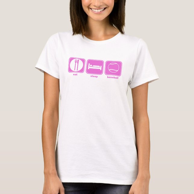 essen Sie Schlafbaseballrosa T-Shirt (Vorderseite)