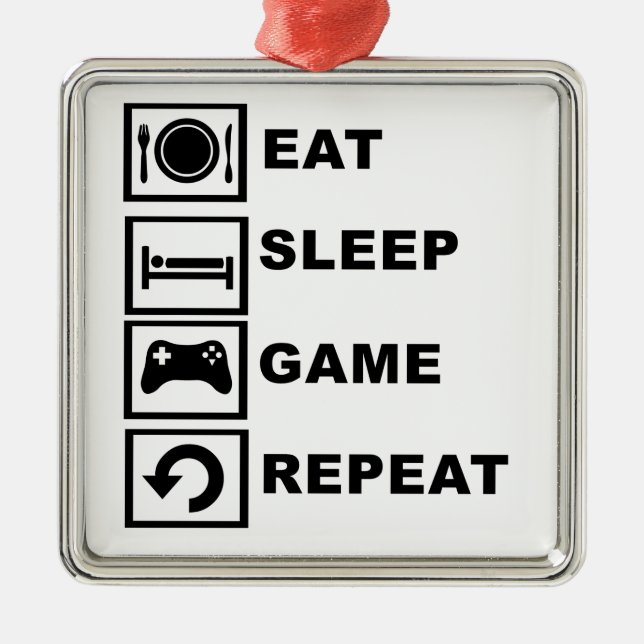 Essen Sie, schlafen Sie, Spiel, Wiederholung Silbernes Ornament (Vorne)