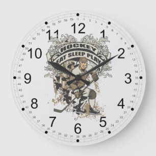 Essen Sie, schlafen Sie, spielen Sie Hockey Große Wanduhr