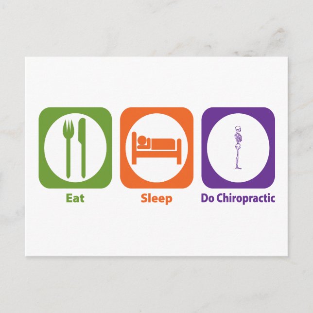 Essen Sie schlafend tun Chiropraktik Postkarte (Vorderseite)