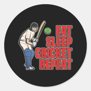 Essen Sie schlafenden Cricket Retro Cricket Ball S Runder Aufkleber