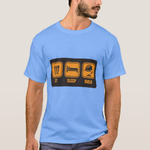 Essen Sie Schlafgestalt im orange lustigen T-Shirt