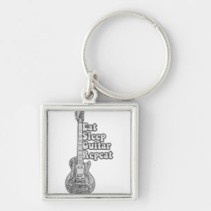 Essen Sie schlafgitarre wiederholen. rerto schwarz Schlüsselanhänger