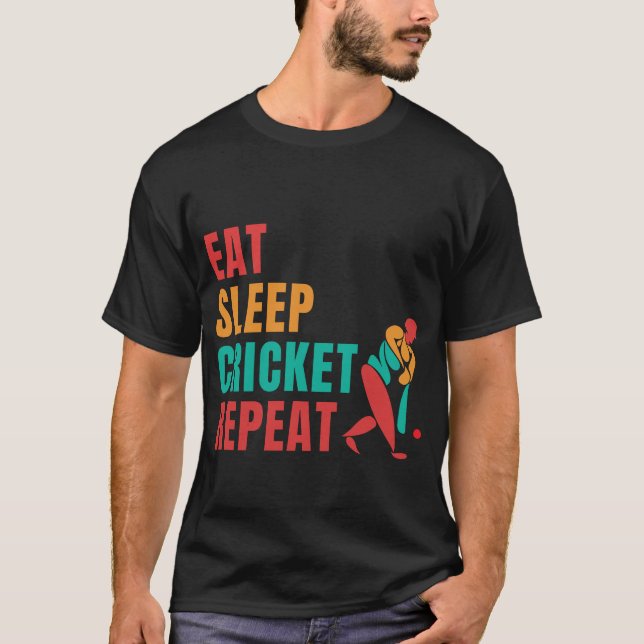 ESSEN SIE SCHLAFKRICKET-WIEDERHOLUNG - KRICKET-LOC T-Shirt (Vorderseite)