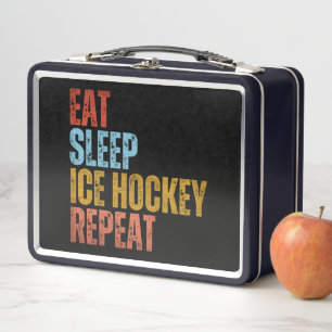 ESSEN SIE SCHLAFSCHLAF EISHOCKEY WIEDERHOLEN METALL BROTDOSE