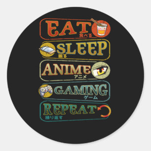 Essen Sie Sleep Anime Gaming Wiederholen Gamer Jap Runder Aufkleber
