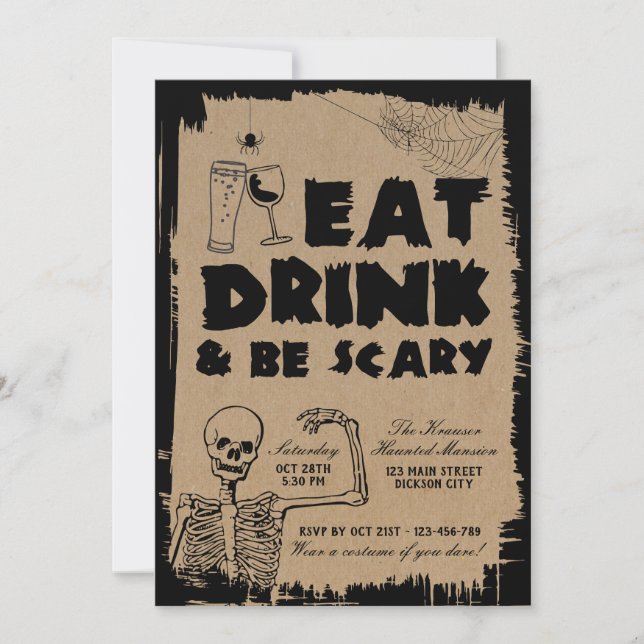 Essen Sie trinken und Beängstigend erwachsenes Hal Einladung (Vorderseite)