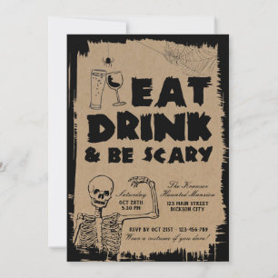 Essen Sie trinken und Beängstigend erwachsenes Hal Einladung