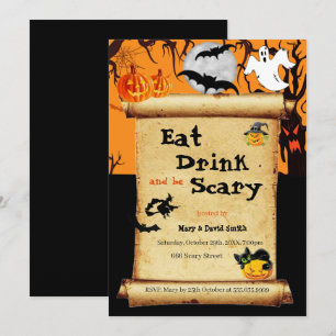 Essen Sie trinken und Beängstigend Halloween-Party Einladung