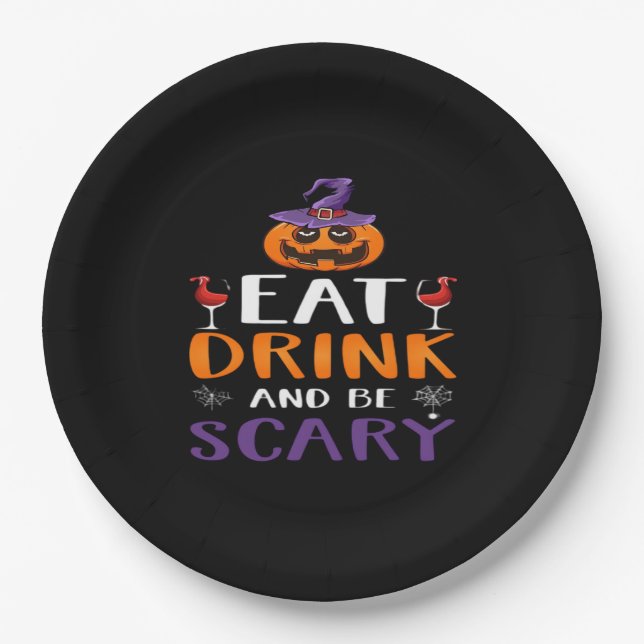 Essen Sie trinken und Beängstigend Halloween-Party Pappteller (Vorderseite)