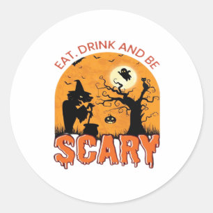 Essen Sie trinken und Beängstigend Halloween Szene Runder Aufkleber