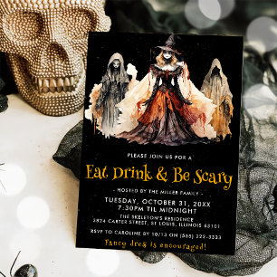 Essen Sie trinken und Beängstigend sein Halloween- Einladung