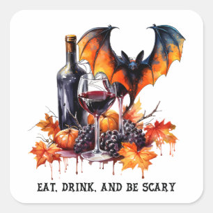 Essen Sie trinken und Beängstigenden Herbst Hallow Quadratischer Aufkleber
