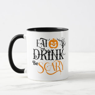 Essen Sie trinken und Beängstigenden KürbisHallowe Tasse