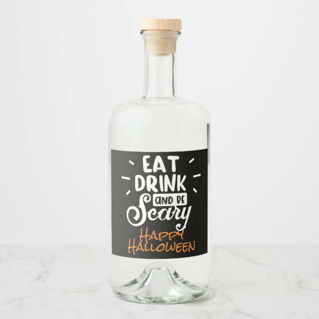 Essen Sie trinken und Beängstigendes Halloween-Par Alkoholflaschenetikett (Vorderseite)