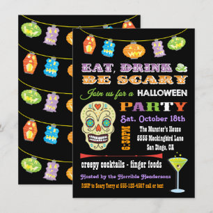 Essen Sie trinken und Beängstigendes Halloween-Par Einladung