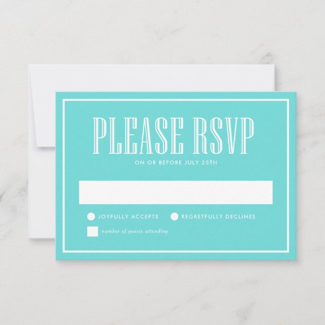 Essen Sie trinken und seien Sie Verheiratet Blue R RSVP Karte (Vorderseite)