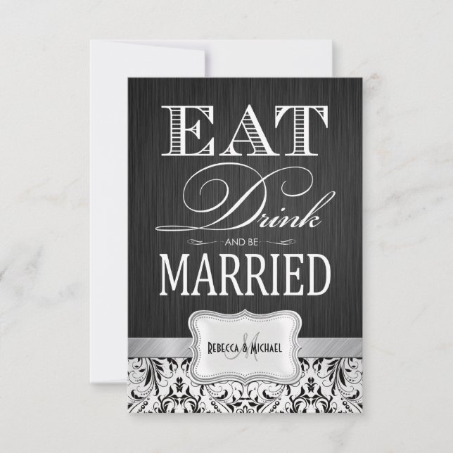 Essen Sie trinken und Verheiratet Hochzeit RSVP Karte (Vorderseite)