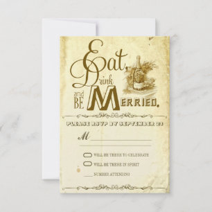 Essen Sie trinken und verheiratet sein Vintage Hoc RSVP Karte