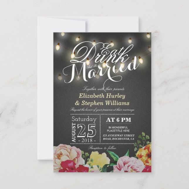 Essen Sie trinken und Verheiratete String Light Ch Einladung (Vorderseite)