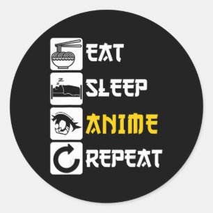 Essen Sleep Anime Wiederholung Manga Japan Sprichw Runder Aufkleber