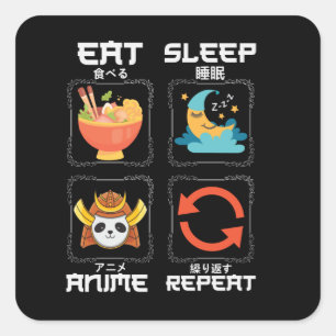 Essen Sleep Anime Wiederholung Niedlich für Anim Quadratischer Aufkleber