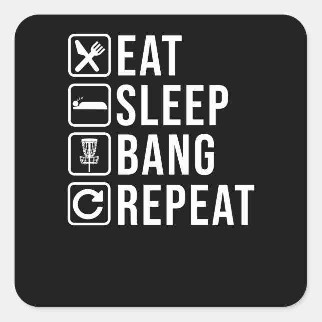 Essen Sleep Bang Wiederholung Disk Golf Golfer Fri Quadratischer Aufkleber (Vorderseite)
