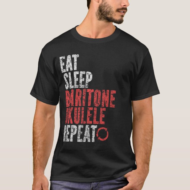 Essen Sleep Baritone ukulele Wiederholung T-Shirt (Vorderseite)