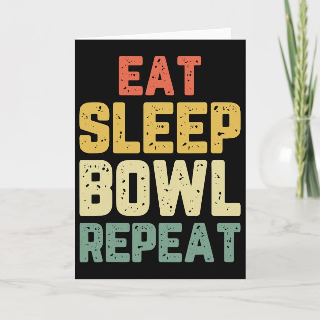 Essen Sleep Bowl Wiederholen Bowling Bowler Vintag Karte (Vorderseite)
