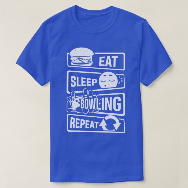 Essen Sleep Bowling Wiederholen Cones Strike Spare T-Shirt (Design vorne)