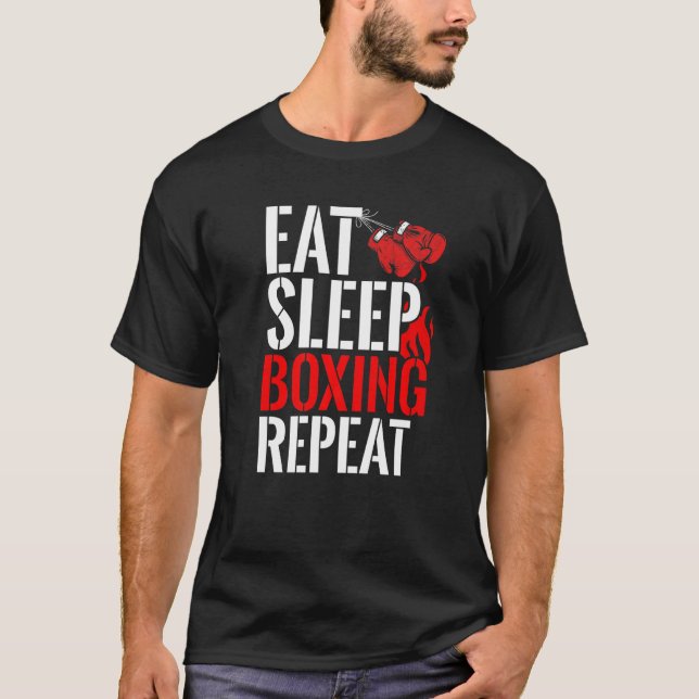 Essen Sleep Boxing Wiederholen Funny Boxing Coach  T-Shirt (Vorderseite)