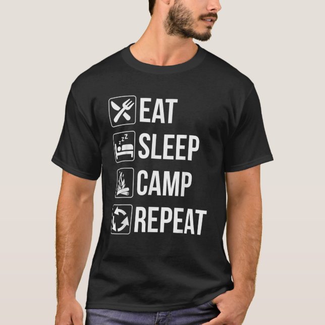 Essen Sleep Camp Wiederholen T Shirt Funny Geschen (Vorderseite)