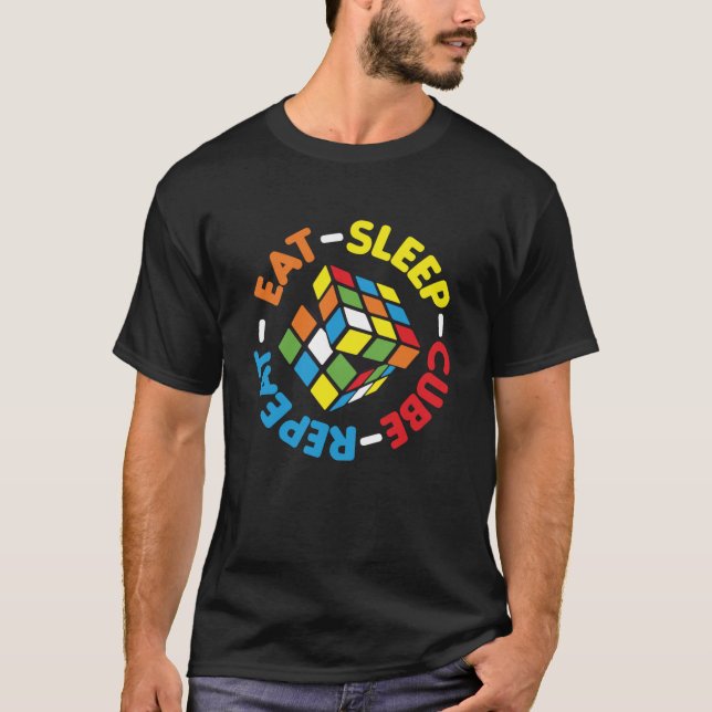 Essen Sleep Cube Wiederholung lustige Cubes Puzzle T-Shirt (Vorderseite)