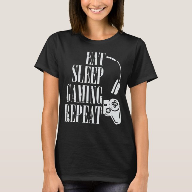 Essen Sleep Gaming Wiederholen Funny Gamer Boys Ki T-Shirt (Vorderseite)