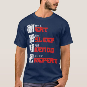 Essen Sleep Kendo Japanischer Krieger Samurai Japa T-Shirt