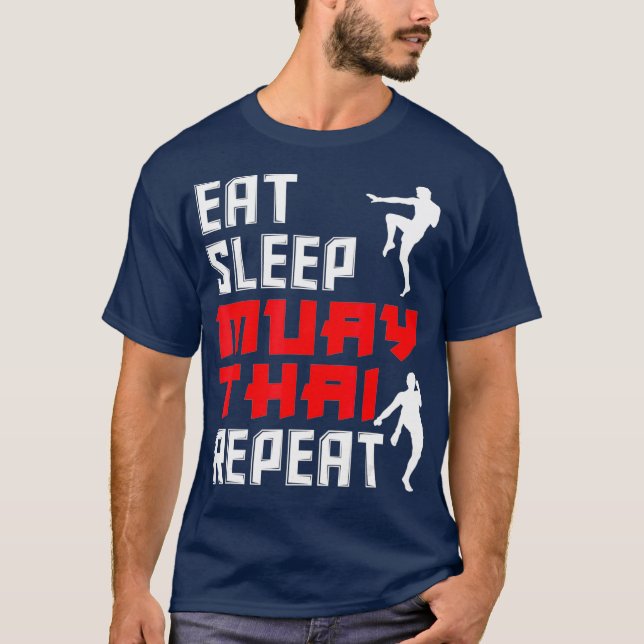 Essen Sleep Muay Thai Wiederholung Funny Muay Thai T-Shirt (Vorderseite)