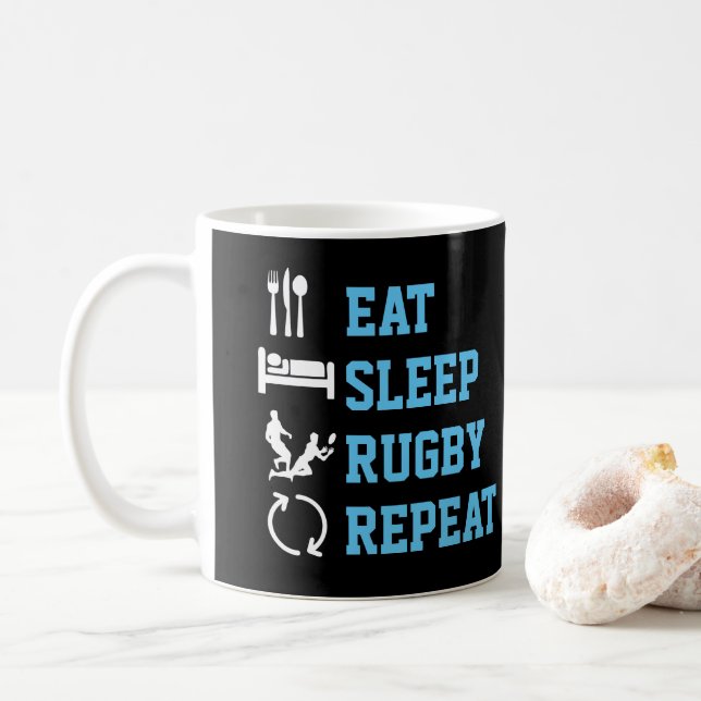 Essen Sleep Rugby Wiederholung Funny Sport Kaffeetasse (Mit Donut)