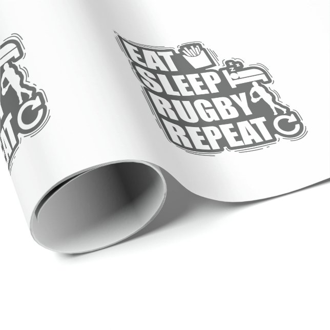 Essen Sleep Rugby Wiederholung Fußball Sport Geschenkpapier (Rolleneckpunkt)