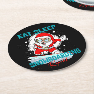 Essen Sleep Snowboarden Wiederholen Weihnachts-Par Runder Pappuntersetzer