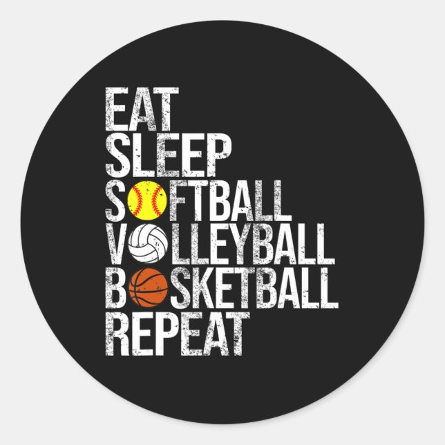 Essen Sleep Softball Volleyball Basketball Wiederh Runder Aufkleber (Vorderseite)