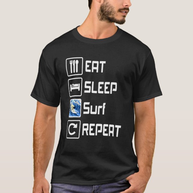 Essen Sleep Surf Wiederholung Beach Surfer T-Shirt (Vorderseite)
