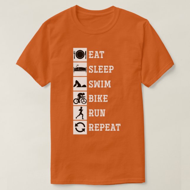 Essen Sleep Swim Bike Run Wiederholung Triathlete T-Shirt (Design vorne)