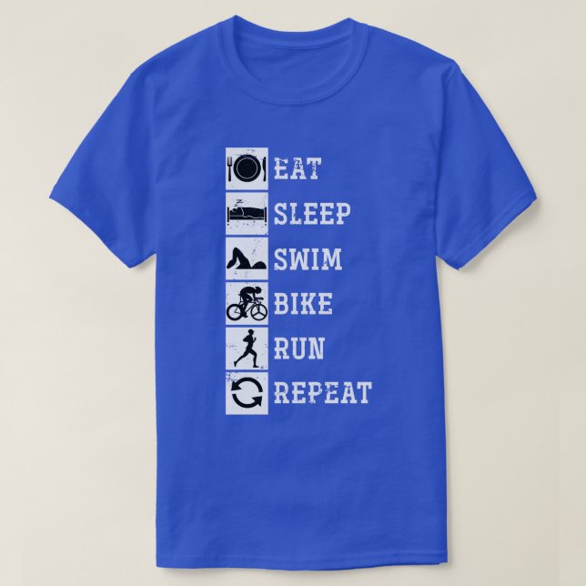 Essen Sleep Swim Bike Run Wiederholung Triathlon T-Shirt (Design vorne)