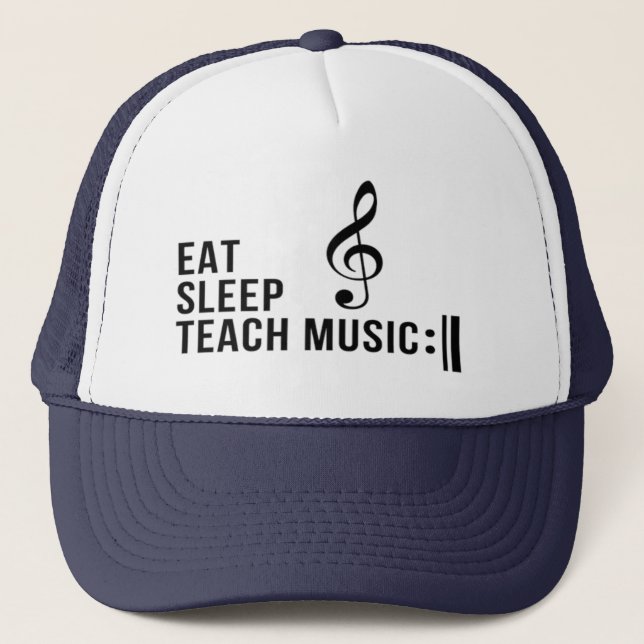 Essen Sleep Teach Music Repeat Music Spaß Truckerkappe (Vorderseite)