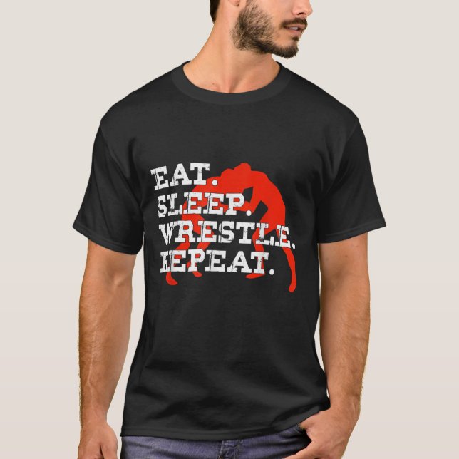 Essen Sleep Wrestle Wiederholung Funny Wrestling W T-Shirt (Vorderseite)