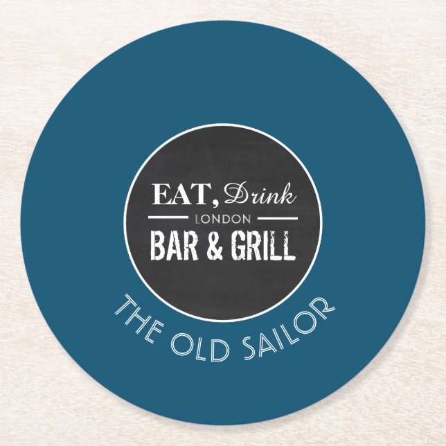 Essen, trinken, Bar & Grill Logo, Pub/Brauerei Runder Pappuntersetzer (Vorderseite)