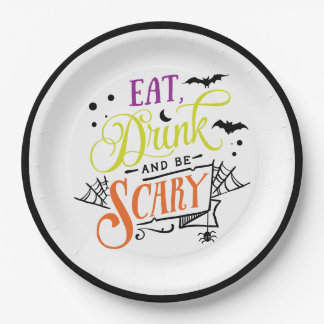 Essen, trinken & Beängstigend Halloween Typografie Pappteller
