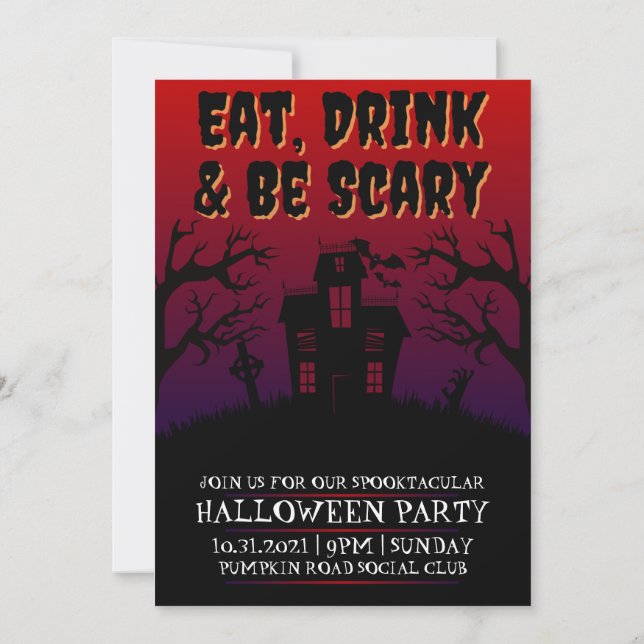 Essen, trinken & Beängstigend sein Halloween Einla Einladung (Rückseite)