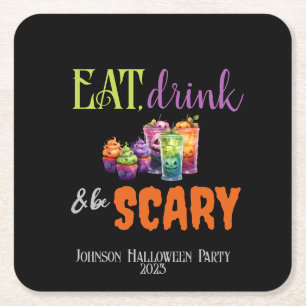 Essen, trinken & Beängstigendes Halloween-Party Ne Rechteckiger Pappuntersetzer
