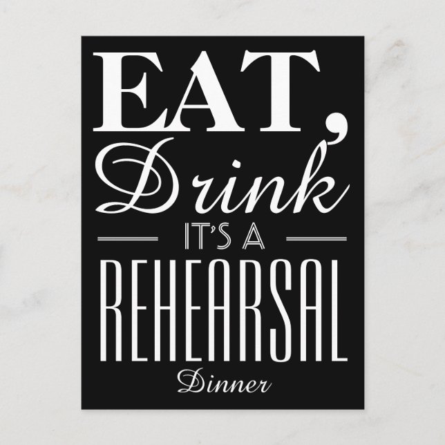 Essen, trinken Es ist ein Probe-Dinner Einladungspostkarte (Vorderseite)